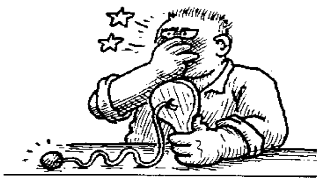 Ilustración de un hombre recibiendo un golpe en la nariz con un artilugio.